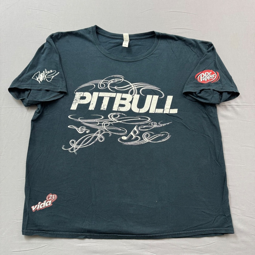 Pitbull Dr Pepper Graphic T-Shirt Mens XL‎ Black 2010 Tour Promo Vida 23 Gildan